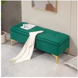 Homcom Sitzbank mit Stauraum, Polsterbank mit Samtoptik, Metallbeine, Bettbank für Wohnzimmer, Schlafzimmer, Flur, 120 x 44 x 44,5 cm, Grün