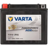 Varta Motorradbatterie 10 Ah / 170 A Powersports Active AGM - Lange Lebensdauer, vorgeladen, wartungsfrei, geeignet für Motorräder, Motorroller, Quads, Jetskis und Schneemobile, schwarz