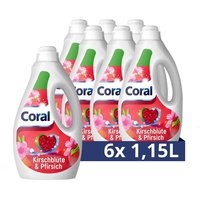 Coral 6x Dufterlebnis Kirschblüte & Pfirsich 23 WL (1.15L) Colorwaschmittel (Flüssigwaschmittel für bunte Wäsche)