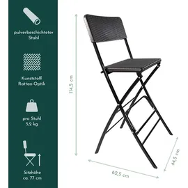Lemodo Barhocker mit Lehne, klappbare Barstühle als 2er Set, Küchenhocker Sitzfläche in Rattanoptik