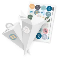 itenga Adventskalender Geschenktüte Weiß 14cm Verschluss Zahlensticker Pastell