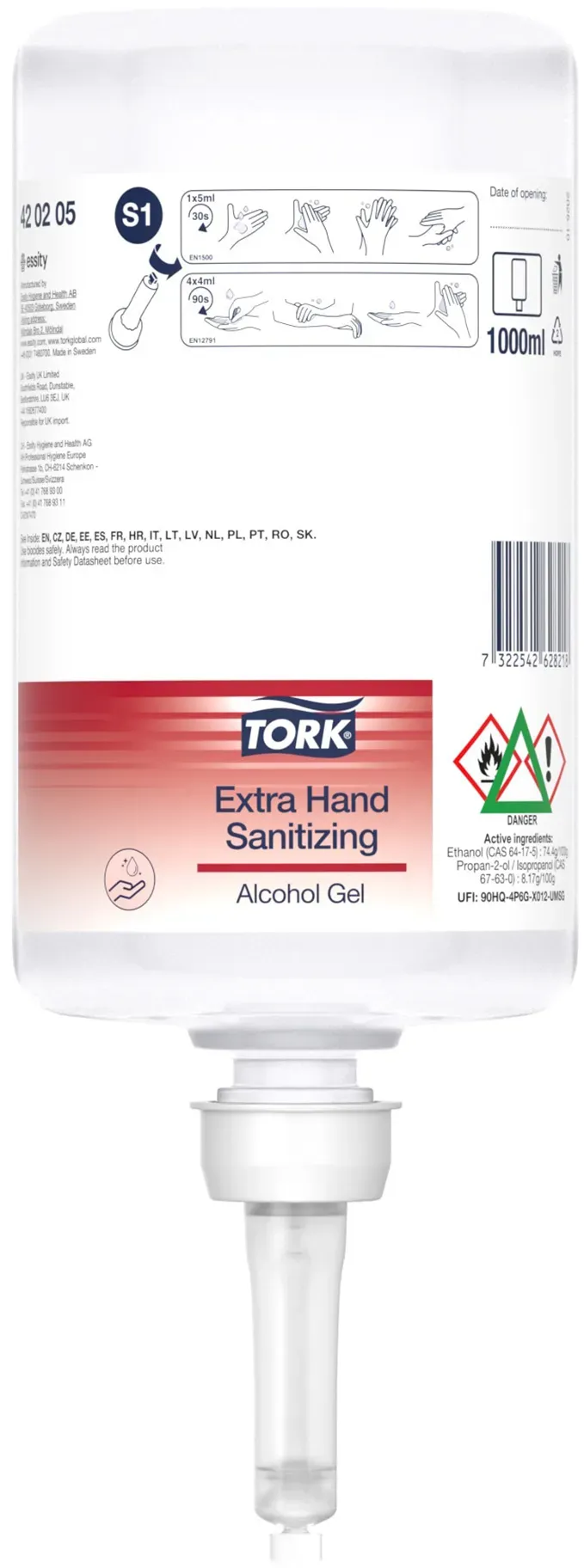 Tork 420205 Extra Desinfizierendes Hand Alkohol Gel S1 6 x 1000 ml 6 x 1 Liter Flasche