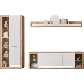 Home Affaire Wohnwand HOME AFFAIRE "Brixen, moderne Anbauwand, Wohnzimmer-Set, Eiche Evoke Dekor mit Weiß", weiß (eiche evoke, weiß), B:298cm H:195cm T:43cm, Holzwerkstoff, Kastenmöbel-Sets, Wohnwand, enthält Stauraumelement, Lowboard und Wandboard