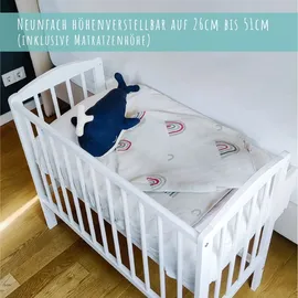 Kids Collective Babybett Beistellbett 90x40 cm mit Matratze, umbaubar zu 90x55 cm, 9 mal verstellbare Liegehöhe, auch als Babywippe nutzbar, Kiefer-Vollholz in weiß
