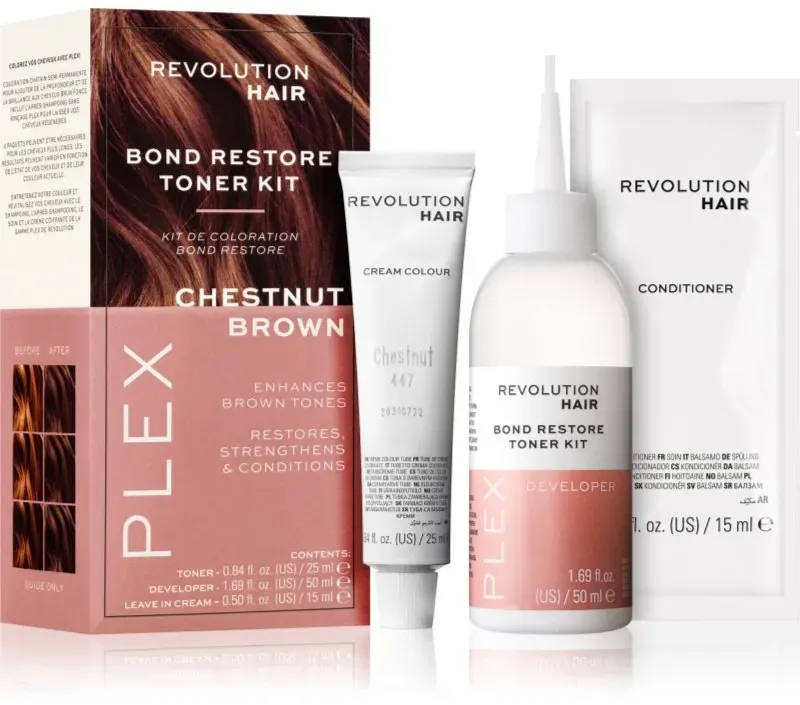 Revolution Haircare Plex Bond Restore Kit Set für eine leuchtendere Haarfarbe Farbton Chestnut Brown 1 St.