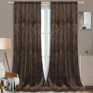 Rosnek 2 Stück übergardinen mit kräuselband,H274xB132CM Luxus Vorhang Samt Gardinen Blickdicht Thermovorhang mit Multifunktionsband,Verdunkelungsvorhang Barock Deko,Dunkelbraun