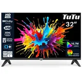 TuTu Fernseher 32 Zoll (80cm) LED HD TV mit Triple Tuner (DVB-T/T2-C-S/S2), HDMI, USB-Media Player, CI/CI+, Hotelmodus (TUB32HN1N, 2024)