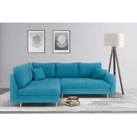 Ecksofa HOME AFFAIRE "CHARRE incl. 3 Zierkissen" Sofas Gr. B/H/T: 231cm x 81cm x 161cm, Struktur weich, Ottomane links, blau (türkis) L-Form, feine Steppung, lose Rückenkissen, auch in Cord und Bouclé