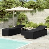 Festnight Sonnenliege Rattan Doppelliege Gartenliege 2 Personen mit Tisch und Auflage Liegestuhl Relaxliege Sonnenstuhl Gartenmöbel Liege für Garten Balkon Outdoor Terrasse Schwimmbad, Schwarz