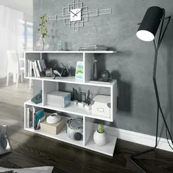 Dmora Buchhandlung Hampton, Niedriges doppelseitiges Bücherregal, Regal mit drei Fächern, Modernes Büroregal, 110x24h97 cm, Glänzend Weiß