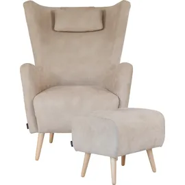 Home Affaire Ohrensessel Telford Mikrofaser 77 x 106 x 92 cm Beige mit Hocker