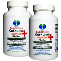 Curcuma KURKUMA + INGWER + PFEFFER SuperKombi 240 (2x120) Kapseln CURCUMIN & GINGEROL & PIPERIN - NATUR PUR - OHNE ZUSATZSTOFFE. 27090-2