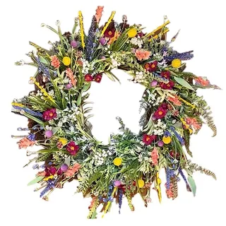 Hilai TüRkranz FrüHling, Türkranz, künstliche Wildblumen-Girlande, dekorative Mehrzweck-Girlande, Bunte Frühlings-Sommer-Girlande für Türen, 15,74 Zoll, Haustür, Frühlings-Sommer-Kranz 45cm