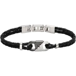 Armband EMPORIO ARMANI "Schmuck Geschenk Edelstahl Leder, EGS3171040", schwarz (edelstahlfarben, schwarz), Armbänder, Edelstahl-Leder, Edelstahl, Leder