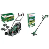 Bosch Akku-Rasenmäher UniversalRotak 2x18V-37-550 & Akku Rasentrimmer EasyGrassCut 18V-26 (ohne Akku, 18 Volt Power for All System, Schnittkreisdurchmesser: 26 cm, im Karton)