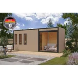 Karibu Saunahaus Außensauna Gartensauna Monterey Douglasie mit Schattennut ohne Zubehör 73mm Elemente 574x217x244 cm