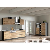 Held Möbel Küchenzeile Turin 390 cm Wotaneiche-Graphit mit E-Geräten