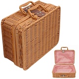 JAWSEU Weidenkorb, Weidenkoffer, Picknickkorb aus Rattan, Aufbewahrungsbox aus Rattan, Vintage Rattan Gewebt Korbkoffer für Camping,Outdoor, Hochzeit, Hochzeitsgeschenke