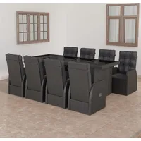 vidaXL Polyrattan Garten-Essgruppe 9-tlg. schwarz inkl. Auflagen 3059343