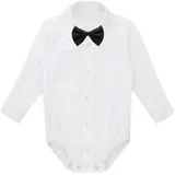 Freebily Baby Jungen Strampler mit Kentkragen Smoking Hemd Fliege Shirt T-Shirt Spielanzug für Hochzeit Taufe Geburstag Weiß Langarm 86 - 86