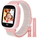 PTHTECHUS Smartwatch Telefon für Kinder, 4G Videoanruf Uhr, GPS, WiFi, Anrufe, Schulmodus, SOS-Funktion, Wecker, Telefon Uhr für Kinder, Kindergeschenk 4-12 Jahre (4G Rosa)