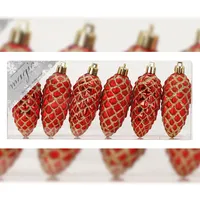 Holly & Jolly 6 Zapfen Christbaumschmuck Kunststoff Weihnachtskugeln Anhänger rot