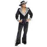 Morph Schwarzes Pimp Kostüm für Herren, 70er Jahre Outfit, Perfekt für Vegas und Halloween, XL