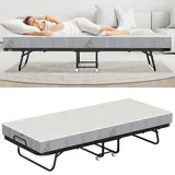 Hengda 90x200cm Gästebett Klappbett mit Matratze und Schutzhülle bis 150kg, auf Rädern - Grau
