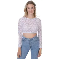 Schöneberger Trachten Couture Damen Dirndlbluse hochgeschlossen aus eleganter & exklusiver Spitze – weiße Langarm Stretch Dirndl Bluse Amelie (38) - 38