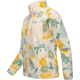 Ragwear Damen, Plüschjacke im Blumenmuster kurze Teddyfleece-Jacke warm mit hohem Kragen und Brusttasche Appopis Print beige, Gr. 5XL (50),