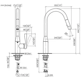 Dornbracht Sync Spültischarmatur, mit Brausefunktion schwenkbar, Ausladung 240mm, Chrom gebürstet