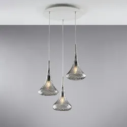 Nemesi - Eisenaufhängung mit grauem Pyrexglas 3 Lichter 141 - Ø50 - BL280-S3-GR