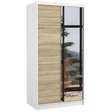 MOEBLO Schiebetürenschrank Donella (mit Spiegel – Kleiderschrank mit Schiebetüren & Ablagefächern, Schrank mit Schiebetüren Schlafzimmer Schrank moderner Kleiderschrank Garderobenschrank, Wohnzimmerschrank mit Spiegel) (BxHxT): 100 x 200 x 58 cm weiß