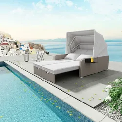 Merax Polyrattan Gartenmöbel für 2 Personen, Gartensofa, Loungesofa, Khaki