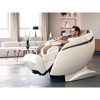 CASAdA health & beauty Skyliner III Massagesessel Casada - Massagestuhl, 4D-L-Track-Massage, Zero-Gravity, Carbon Wärme, Ganzkörper-Massage, Audiostimulation (Weiß-Braun)