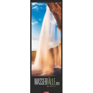 Wasserfälle Kalender 2024. XXL Hochformat mit spektakulären Wasserfällen, fotografiert von international ausgezeichneten Fotografen. Länglicher Kalender mit traumhaften Naturfotos. 34x98 cm Hochformat