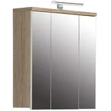 Forte Veris Hängeschrank mit 3 Spiegeltür, Holzwerkstoff, Sonoma Eiche/Weiß, 68,1 x 68,6 x 20 cm