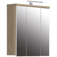 Forte Veris Hängeschrank mit 3 Spiegeltür, Holzwerkstoff, Sonoma Eiche/Weiß, 68,1 x 68,6 x 20 cm