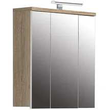 Forte Veris Hängeschrank mit 3 Spiegeltür, Holzwerkstoff, Sonoma Eiche/Weiß, 68,1 x 68,6 x 20 cm