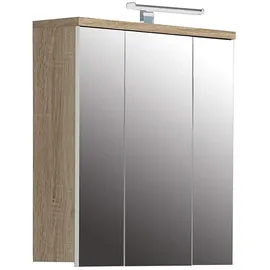 Forte Veris Hängeschrank mit 3 Spiegeltür, Holzwerkstoff, Sonoma Eiche/Weiß, 68,1 x 68,6 x 20 cm