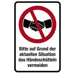 Hinweisschild Händeschütteln vermeiden