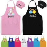 GBVllexuii Personalisierbare Kinderschürze mit Namen, individuelle Kinderschürze und Kochmütze, verstellbar, Kochen, Backen, Malen, In verschiedenen Farben erhältlich, M-L - M-L