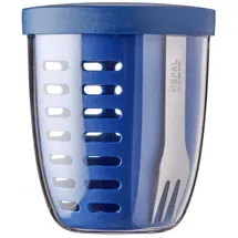 Mepal - Obst- & Gemüsetopf Ellipse - Obstbehälter - Ideal für Obst und Gemüse unterwegs - Obstbox mit Gabel & Sieb - Meal Prep Box mit Deckel - 600 ml - Vivid Blue