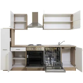 Respekta Küchenzeile Merle 250 cm E-Geräte 250 cm Edelstahlkochmulde weiß/eiche sonoma nachbildung