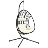 vidaXL Hängesessel Ei-Design mit Ständer Beige Rattan und Stahl