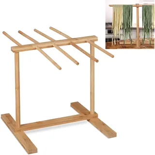 Relaxdays Nudeltrockner, 8 Stangen, lange Pasta platzsparend trocknen, Nudelständer Bambus, HBT 30 x 39,5 x 30 cm, natur, 10032117, Hellbraun