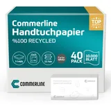 Commerline 10000 Blatt Papierhandtücher, 25x23 cm ZZ-Falz Handtuchpapier für Spender, 1-lagig Einmalhandtuch aus Papier, Falthandtücher für Toiletten, Hygienische Handtücher für Restaurants, Grau