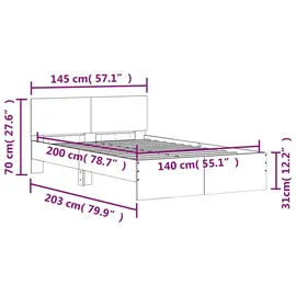 vidaXL Bettgestell mit Kopfteil LED-Beleuchtung Betongrau 140x200 cm