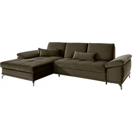 OTTO home Ecksofa OTTO HOME "Costello L-Form, B: 301 cm mit Sitztiefen-, Armteilverstellung &", grün (oliv), B:301cm H:89cm T:176cm, 100% Polyester;Samtoptik (100% Polyester), Sofas, Ecksofa, 3 Nierenkissen, optional Bettfunktion & Bettkasten, Topseller