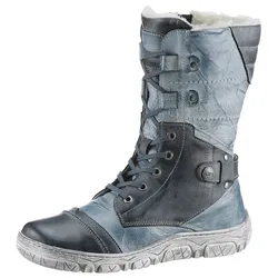 Winterstiefel KRISBUT, Damen, Gr. 36, blau (jeansblau), Kalbsleder, colorblocking, used, sportlich, Schuhe, Winterstiefel, Stiefel, Komfortschuh mit Reißverschluss